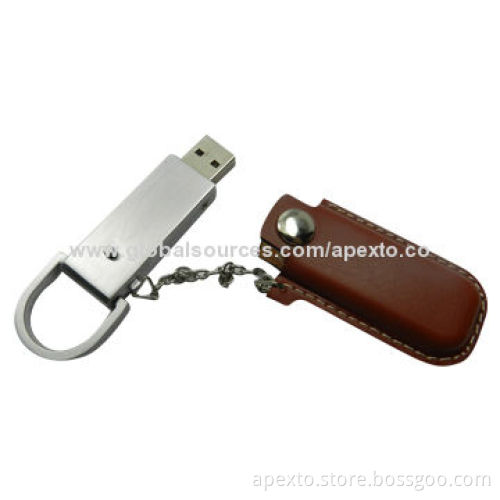 USB Memory Sticks with Leather Housing, 1GB to 32GB, Supports Data Pre-loadingNew